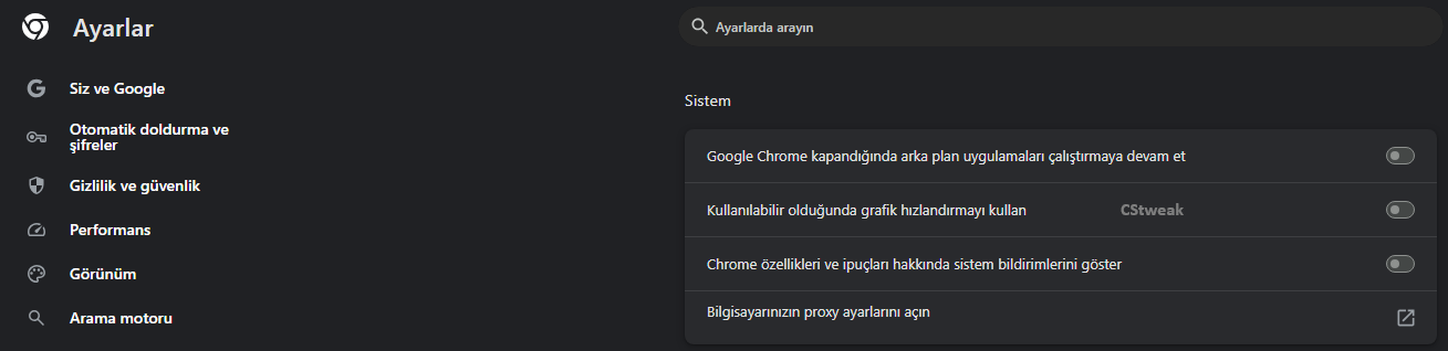 Chrome - Sistem ve Performans